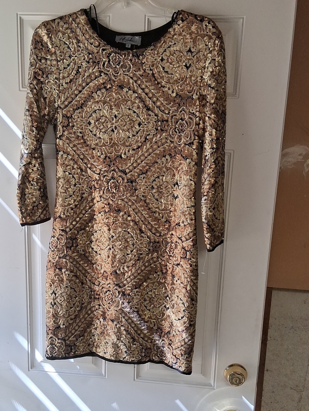 Sequin Embellished Gold & Black Sheath Dress Jeff Gallano